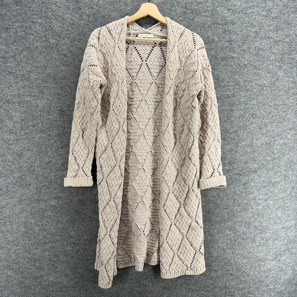 Moon & Madison Sweaters - Moon & Madison Cardigan Women S Small Beige Geometric Open Front Long Sleeve